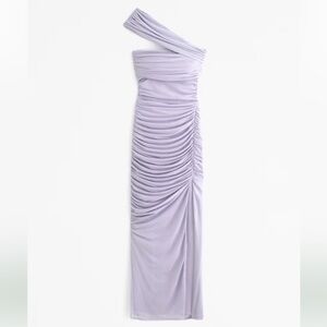 Mesh Asymmetrical Off-The-Shoulder Draped Maxi Dress- Abercrombie